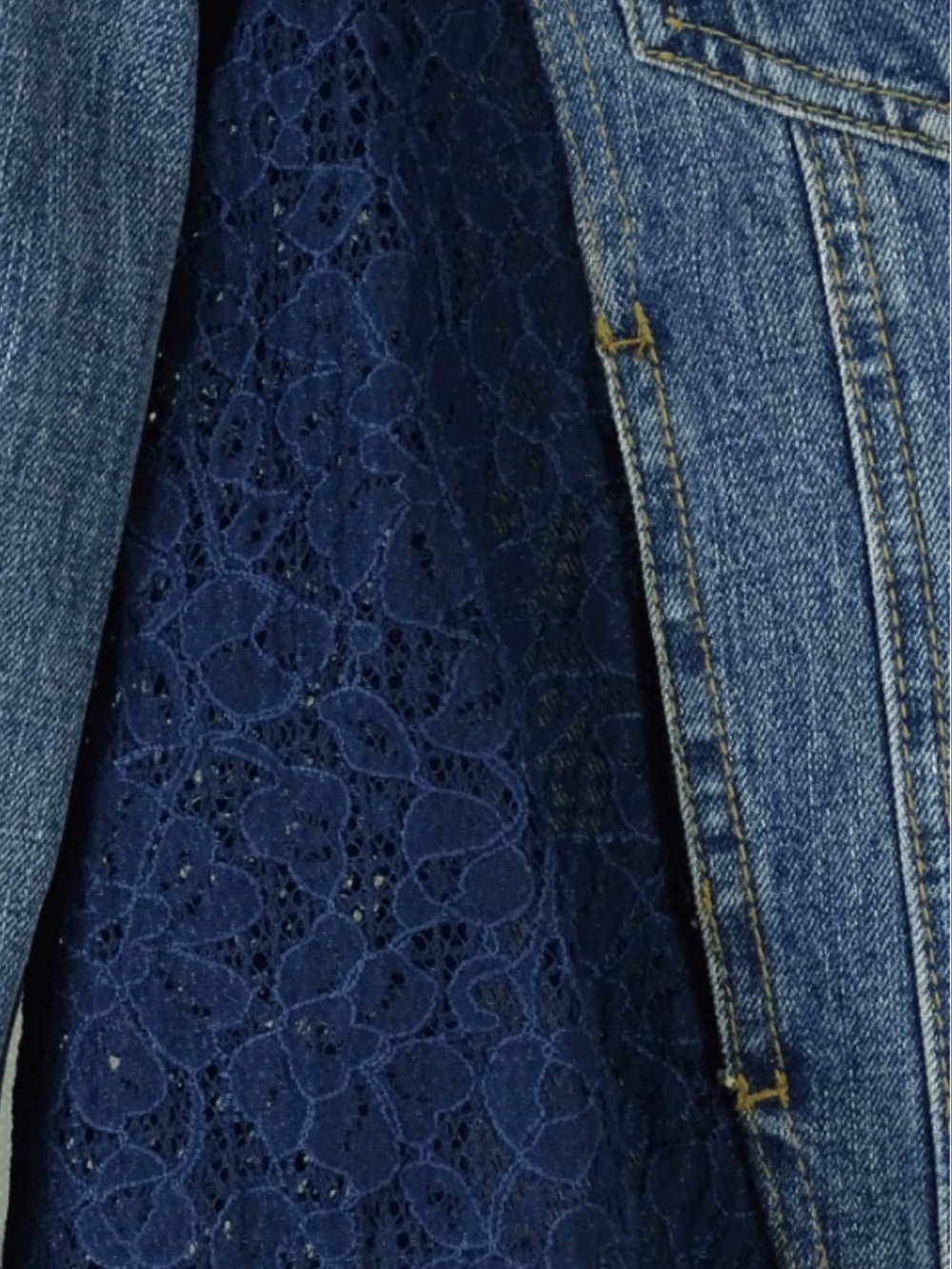 Free People Lace and Blue Denim Jacket with Contrast Stitching NWOT - Picture 9 of 9
